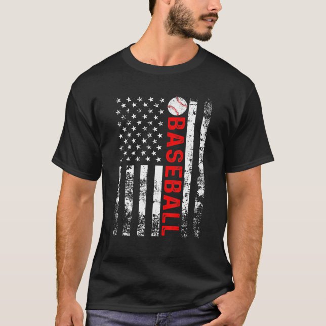 American Flagga Baseball Team Gift Funny Baseball T Shirt (Framsida)