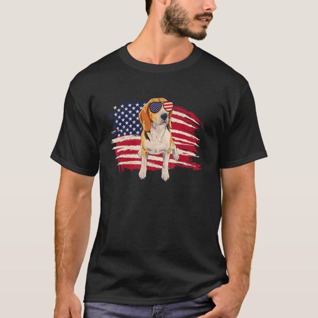 American Flagga Beagle - Puppy Hund älskare Animal T Shirt (Framsida)