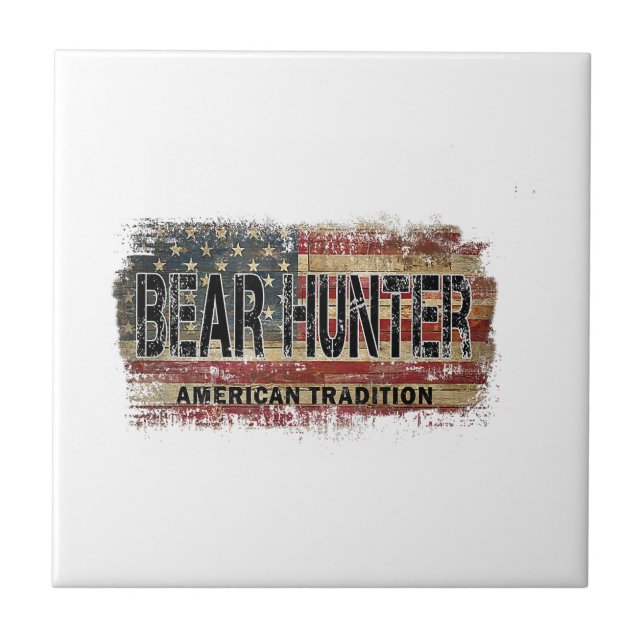 American Flagga Bear Hunter Kakelplatta (Framsidan)