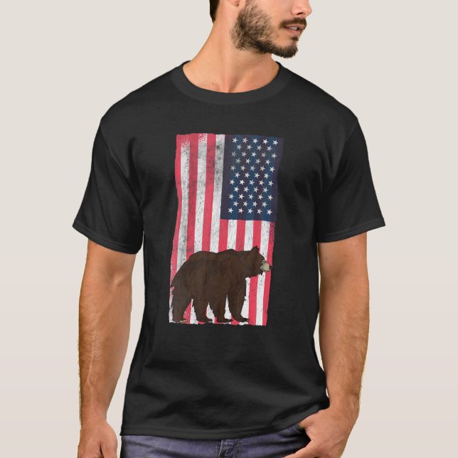 American Flagga Bear T USA Hunter Grizzly Bear Hun T Shirt (Framsida)