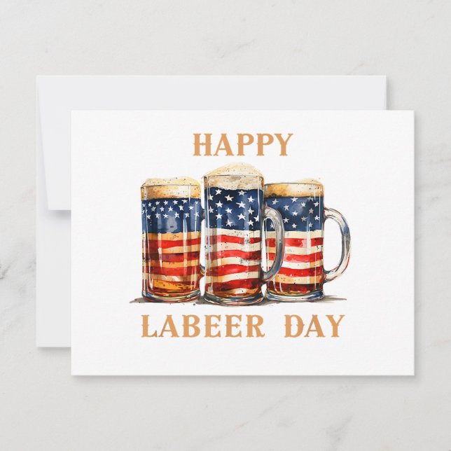 American Flagga Beer Lycklig Laber Day Funny Labor (Framsida)