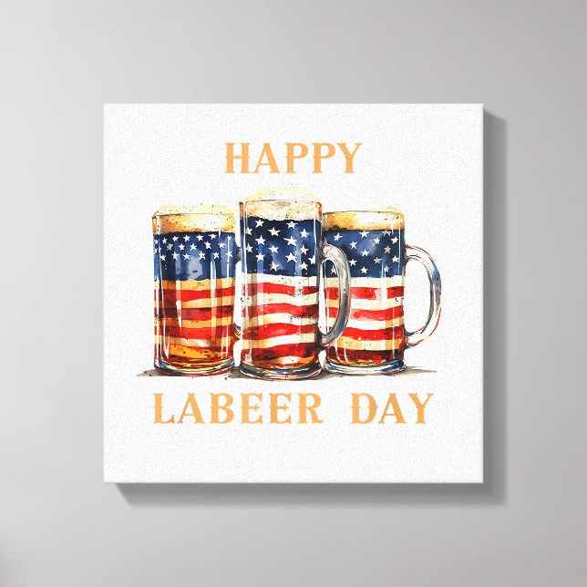 American Flagga Beer Lycklig Laber Day Funny Labor Canvastryck (Framsida)