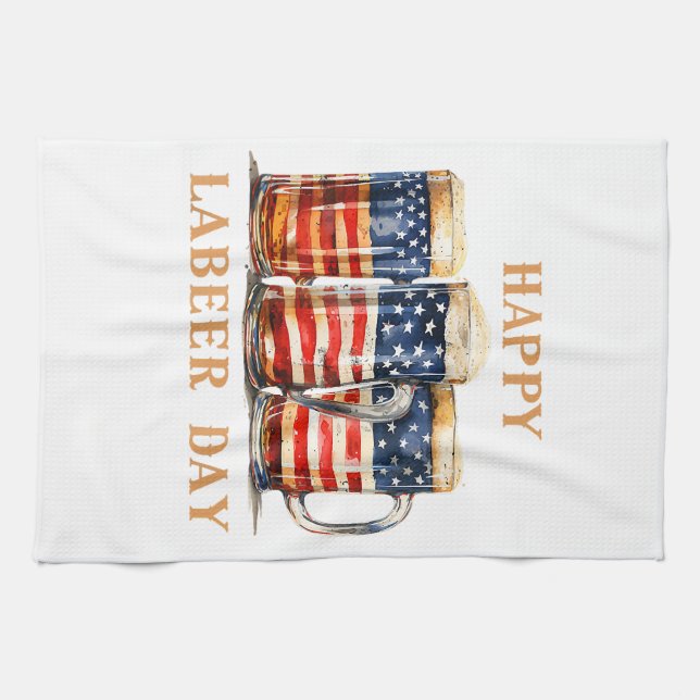 American Flagga Beer Lycklig Laber Day Funny Labor Kökshandduk (Horisontell)