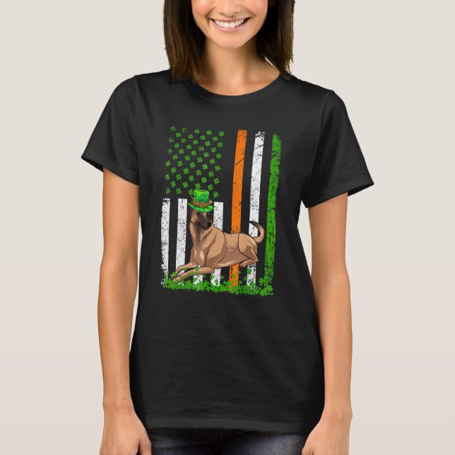 American Flagga Belgium Malinois Hund St Patricks  T Shirt (Framsida)