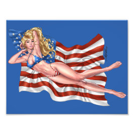 American Flagga Bikini Pinup Girl by Al Rio Fototryck