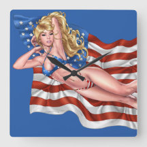 American Flagga Bikini Pinup Girl by Al Rio