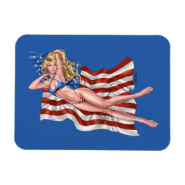 American Flagga Bikini Pinup Girl by Al Rio Magnet