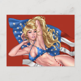 American Flagga Bikini Pinup Girl by Al Rio Vykort