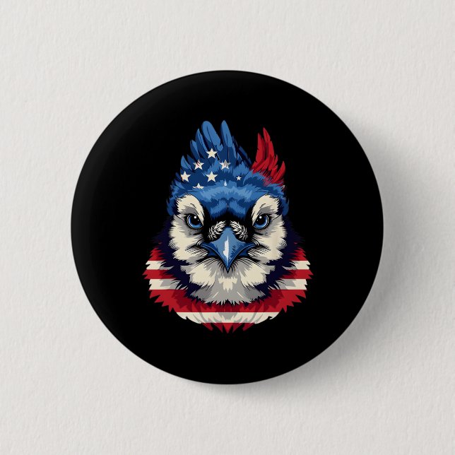 American Flagga Blue Jay Patriotic Bird Ansikte 4: Knapp (Framsida)