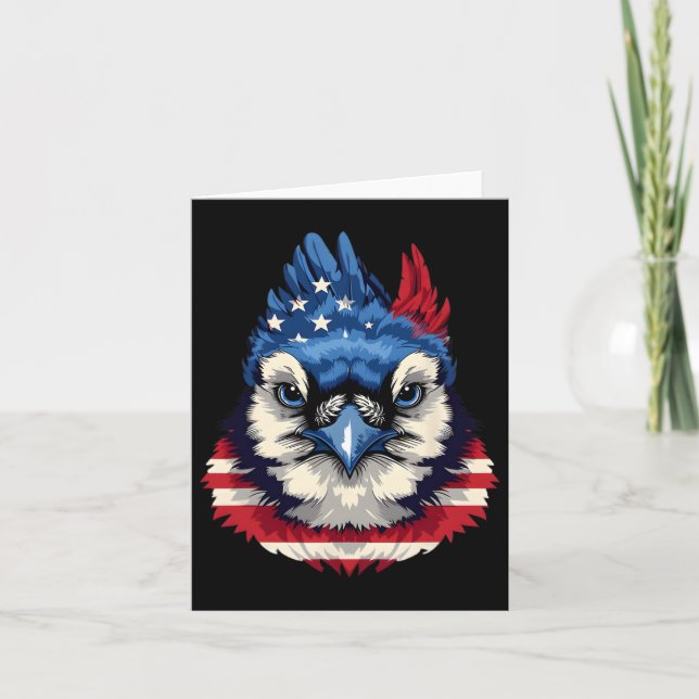 American Flagga Blue Jay Patriotic Bird Ansikte 4: Kort (Framsida)