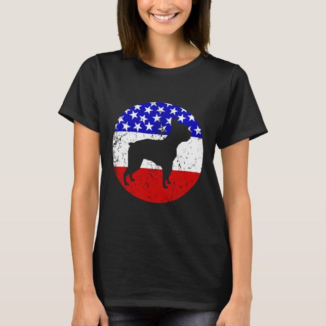 American Flagga Boston Terrier Hund T Shirt (Framsida)