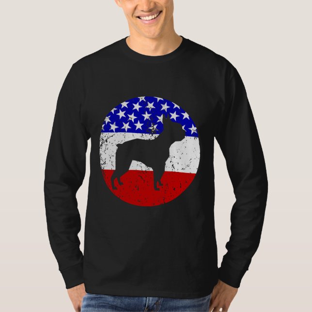American Flagga Boston Terrier Hund T Shirt (Framsida)