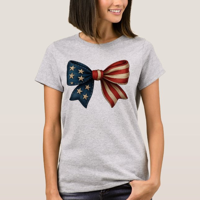 American Flagga Bow Coquette T Shirt (Framsida)