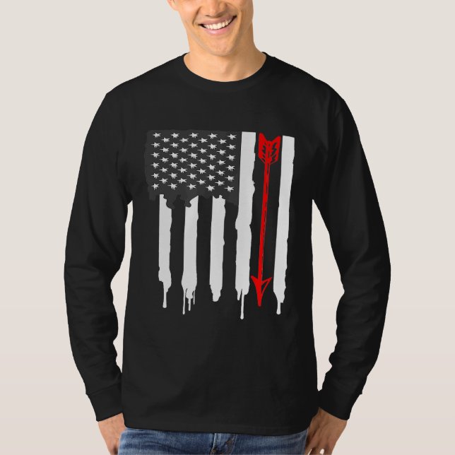 American Flagga Bow Hunter Archery Arrow T Shirt (Framsida)