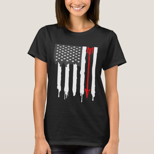 American Flagga Bow Hunter Archery Arrow T Shirt (Framsida)
