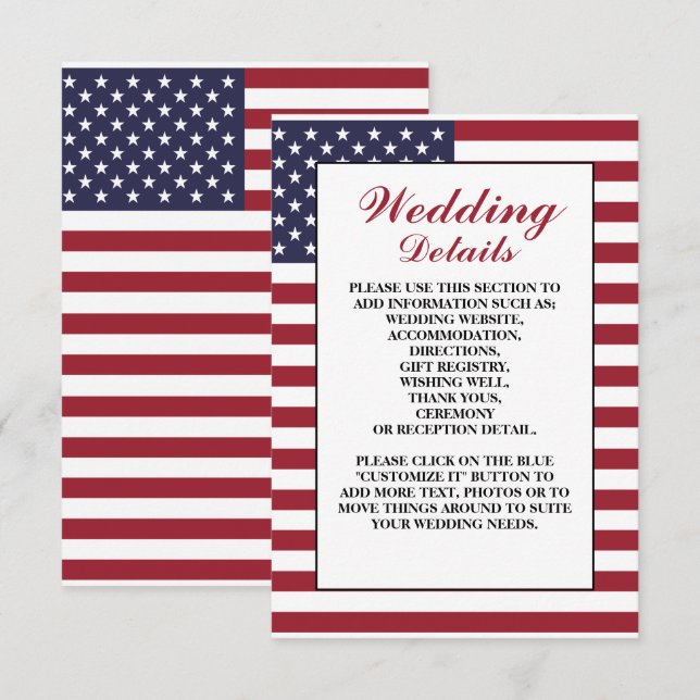 American Flagga Bröllop Detail Tilläggskort (Fram/baksida)