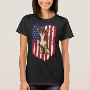 American Flagga Brown Chihuahua 4:e juli USA T Shirt