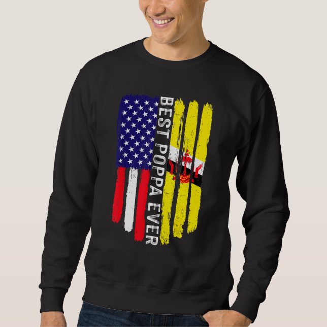 American Flagga & Brunei Flagga Best Poppa All Fam Lång Ärmad Tröja (Framsida)