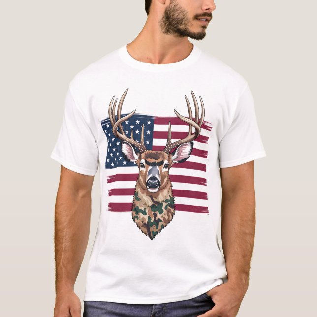 American Flagga Buck Shirt | Patriotic Hunting Tee (Framsida)