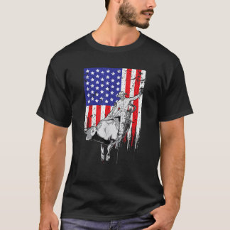 American Flagga Bucking Bull Riding Patriotic Rode T Shirt