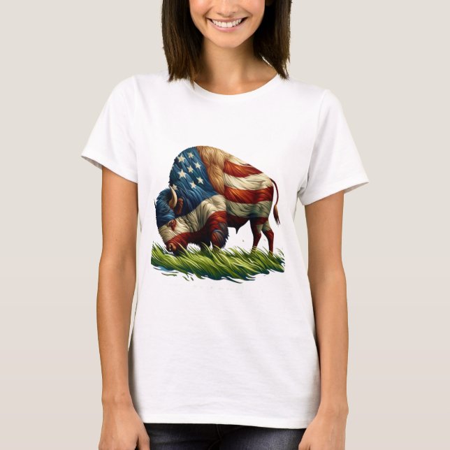 American Flagga Buffalo Bison T Shirt (Framsida)