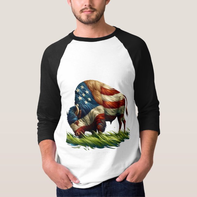 American Flagga Buffalo Bison T Shirt (Framsida)