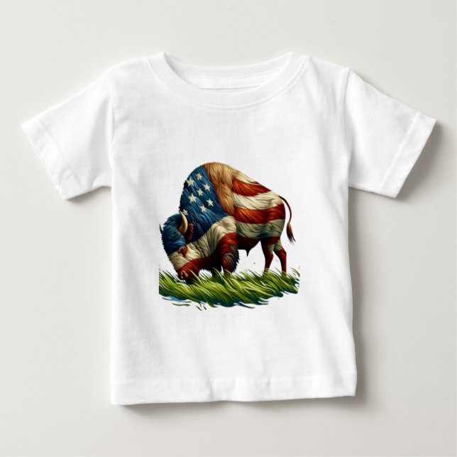 American Flagga Buffalo Bison T Shirt (Framsida)