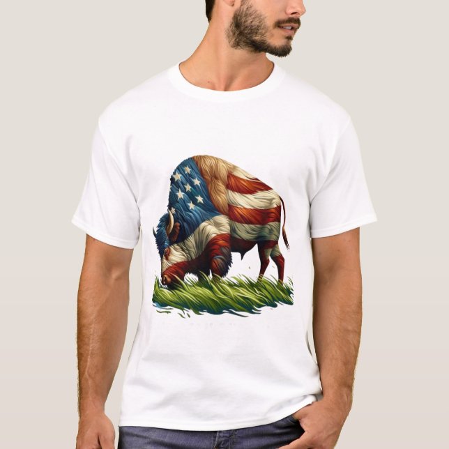 American Flagga Buffalo Bison T Shirt (Framsida)