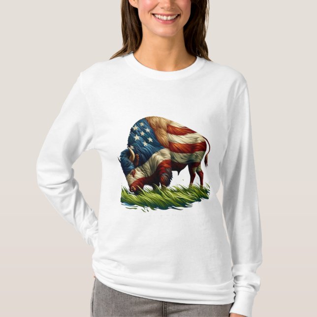 American Flagga Buffalo Bison T Shirt (Framsida)