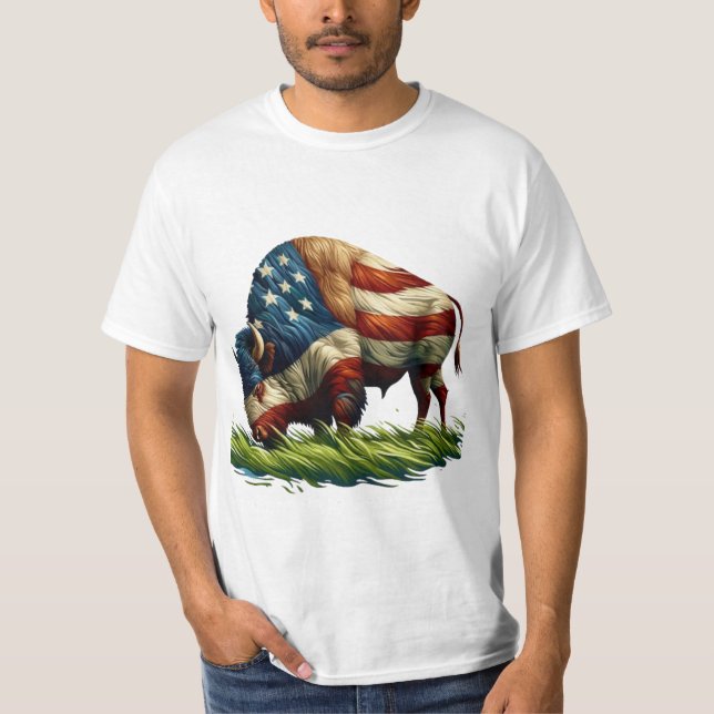 American Flagga Buffalo Bison T Shirt (Framsida)