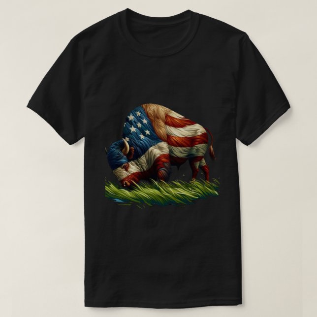 American Flagga Buffalo Bison T Shirt (Design framsida)