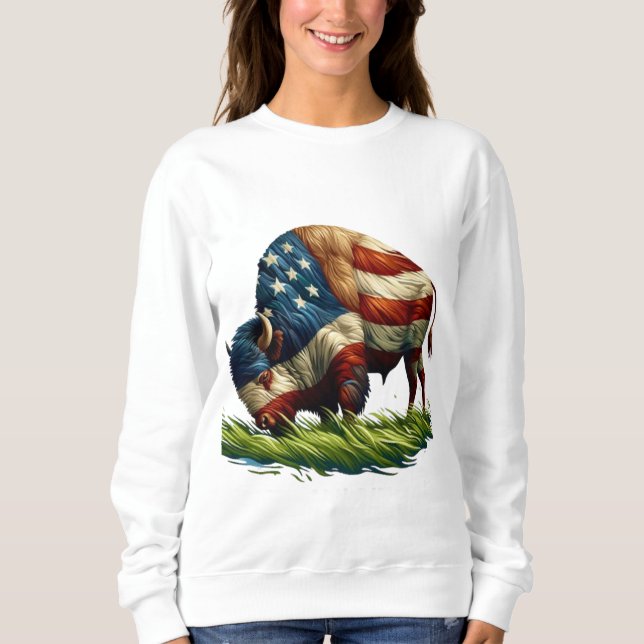 American Flagga Buffalo Bison T Shirt (Framsida)
