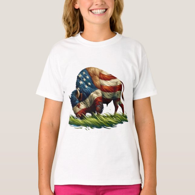 American Flagga Buffalo Bison T Shirt (Framsida)