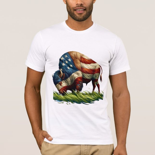 American Flagga Buffalo Bison T Shirt (Framsida)
