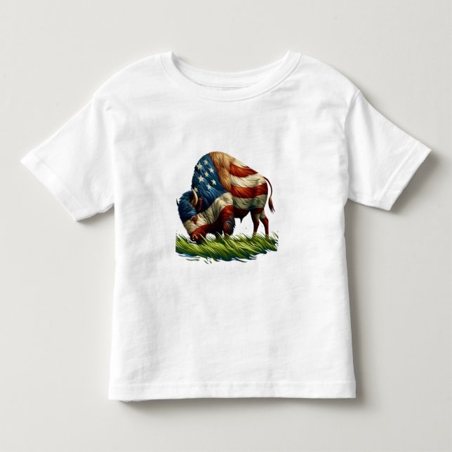 American Flagga Buffalo Bison T Shirt (Framsida)