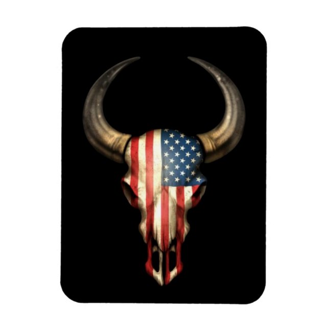 American Flagga Bull Skull on Black Magnet (Vertikal)