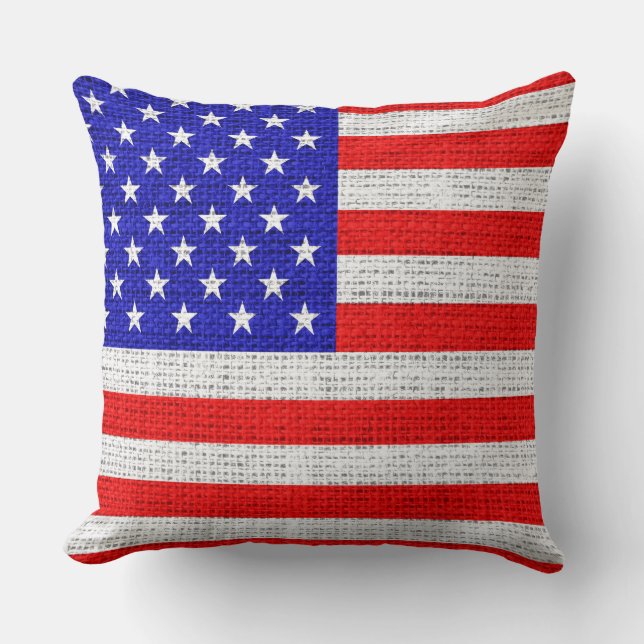 American Flagga Burlap Linen Rustic Jute Kudde (Framsida)