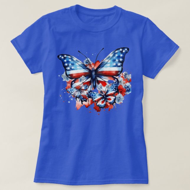 American Flagga Butterflies Patriotic T Shirt (Design framsida)