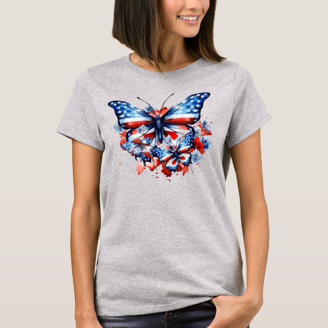 American Flagga Butterflies T Shirt (Framsida)
