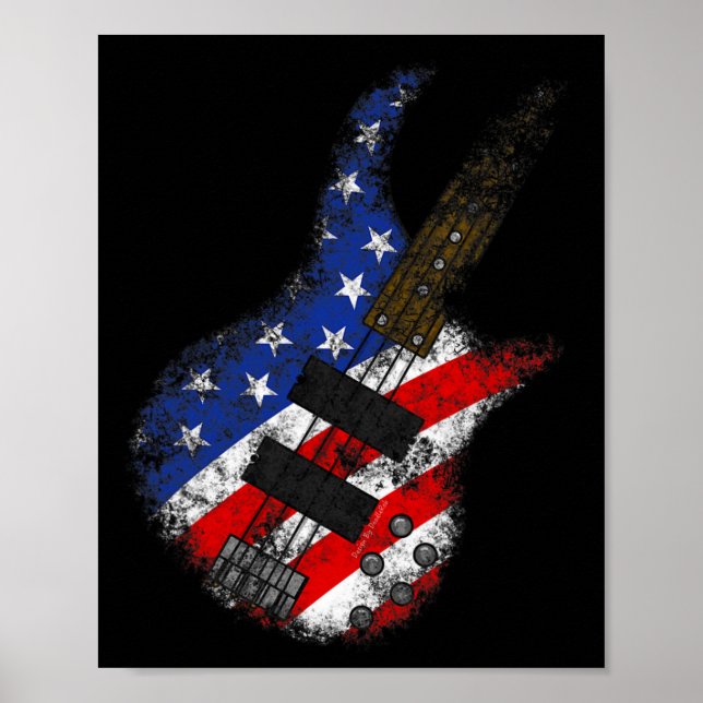 American Flagga Byss Guitar Usa Independence day 4 Poster (Framsidan)