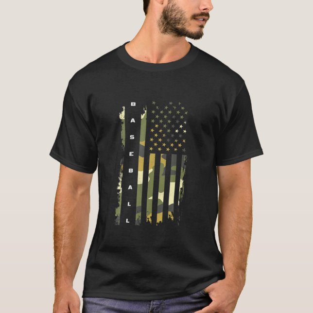 American Flagga Camouflage Baseball T Shirt (Framsida)