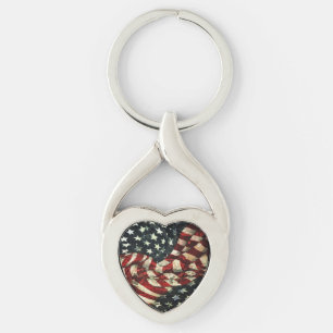 American Flagga-Camouflage by Shirley Taylor Twisted Heart Silverfärgad Nyckelring