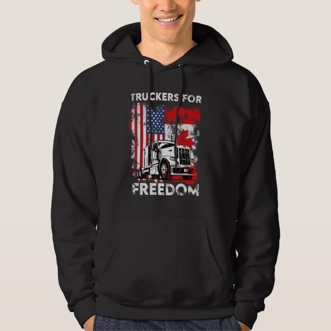 American Flagga Canada Flagga Freedom Convoy 2022  Hoodie (Framsida)