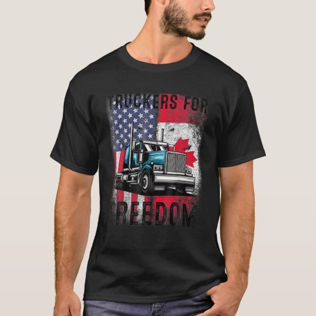 American Flagga Canada Flagga Freedom Convoy 2022  T Shirt (Framsida)