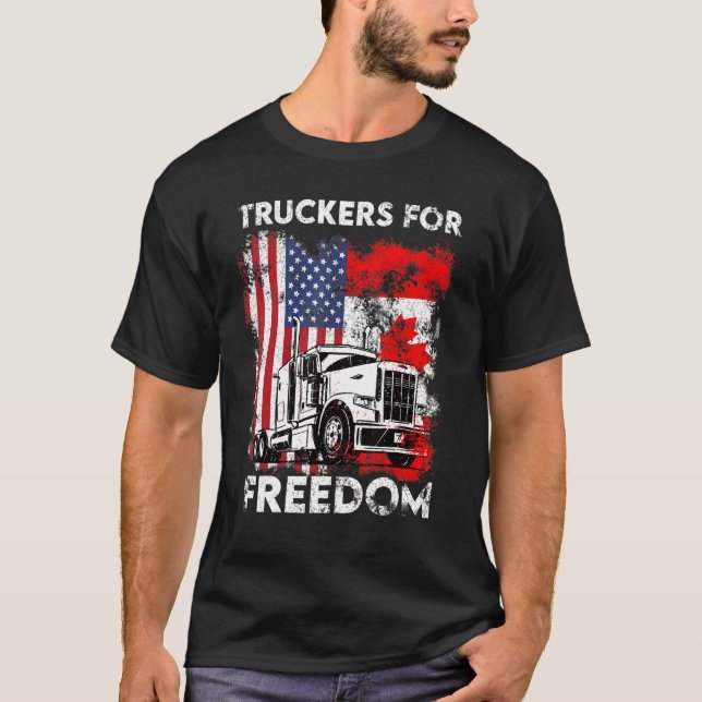 American Flagga Canada Flagga Freedom Convoy 2022  T Shirt (Framsida)