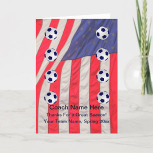 American Flagga Card for Soccer Coach, Blank Insid Tack Kort