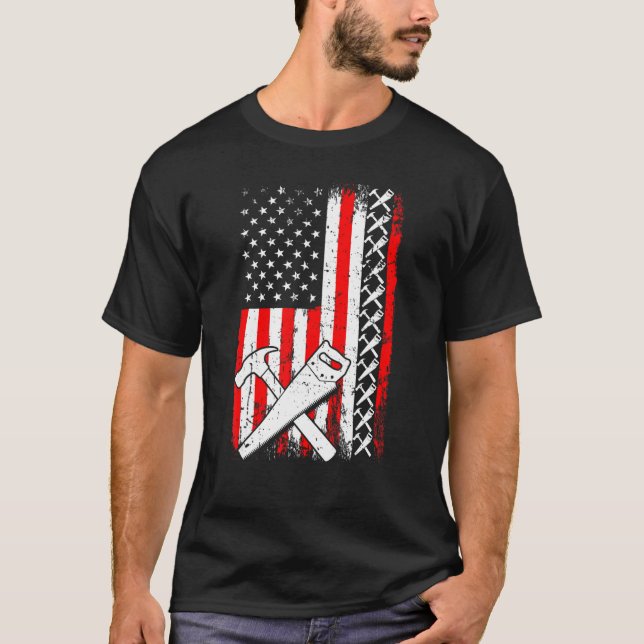 American Flagga Carpenter Handyman Woodworkers Ham T Shirt (Framsida)