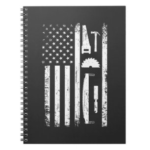 American Flagga Carpenter Verktyg Woodworkers Cra Anteckningsbok