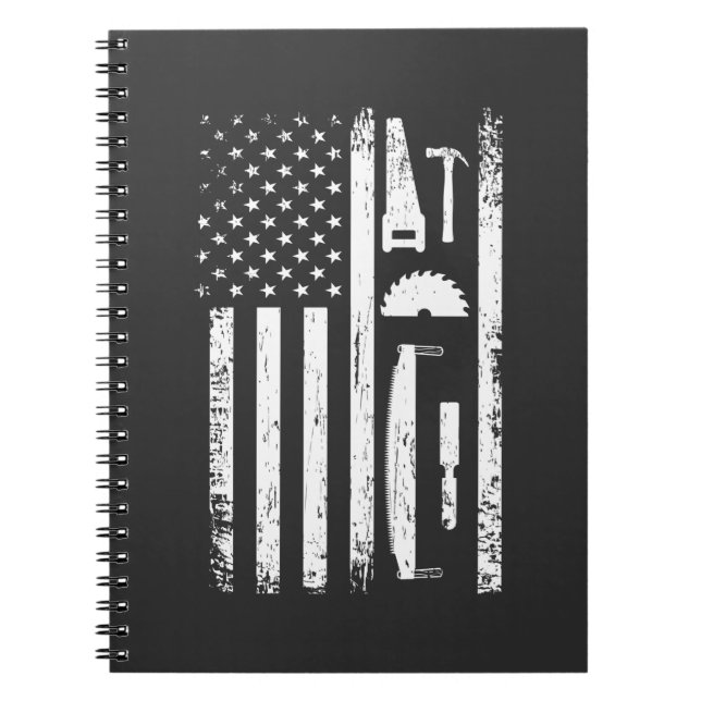 American Flagga Carpenter Verktyg Woodworkers Crat Anteckningsbok (Framsidan)
