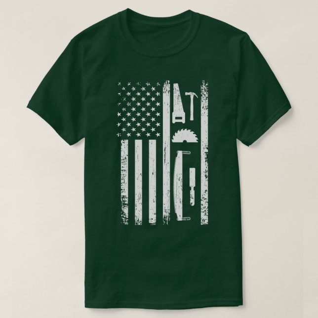 American Flagga Carpenter Verktyg Woodworkers Crat T Shirt (Design framsida)
